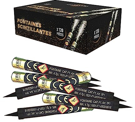 Lot de 120 Fontaines à Gateaux Scintillantes durée 60 Secondes pour Gateaux et Bouteilles de Champagne, Bougie lumineuse d'ambiance pour anniversaire 1 Minute - Catégorie F1