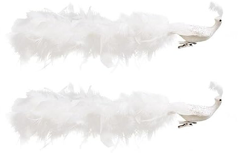 apughize Künstliche Weiße Pfauen Weihnachtsbaumschmuck Vogelfigur Mit Langem Schwanz Echte Natürliche Federn Party Heimdekoration Weihnachtspfauen