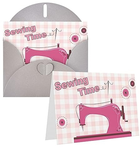 Grußkarten Vintage Pink Nähmaschine bedruckte leere Karten mit Umschlägen lustige Dankeskarten Happy Birthday Karte für alle Anlässe Geburtstag Dankeschön Hochzeit 10,2 x 15,2 cm