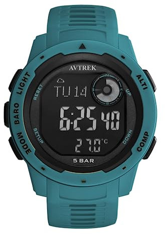 AVTREK Montre de Sport numérique pour Adolescents avec altimètre et baromètre, Montre pour l'extérieur, Montre de Sport étanche pour l'armée et Les Militaires (Bleu)