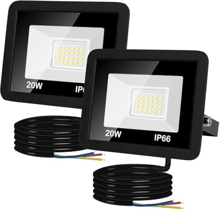Focos LED Exterior 20W, 2000LM Blanco Frío 6000K Foco LED IP66 Impermeable Floodlight, Foco Proyector LED Exterior para Jardin, Garaje, Patio, Terraza, 2 Piezas