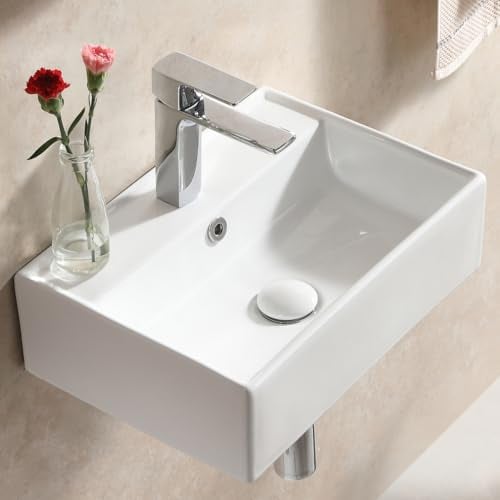 Waschbecken aus Keramik, Aufsatzwaschbecken Eckig, Kleines Waschbecken Gäste WC, Hängewaschbecken Bad Weiß, Mini Waschtisch 45 x 31 x 13 cm