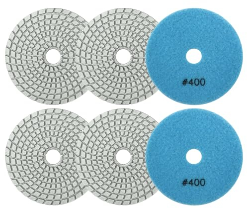 VENJELD Disco Diamantato per Lucidatura Grana 400-6pcs 100mm Tamponi di Lucidatura Bagnato per Granito Marmo Pietra Artificiale Quarzo per Smerigliatrice Angolare