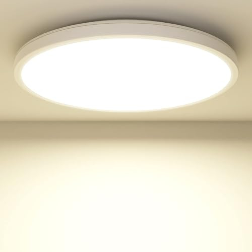 Deckenlampe LED Deckenleuchte Flach Rund - Weiß 24W 4000K 1800LM IP44 Badlampe Deckenlampen Modern Panel Badezimmer Lampe Decke Küchenlampe für Bad Flur Schlafzimmer Balkon Treppe Keller Ø 22 CM