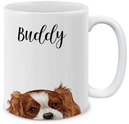 MUGBREW Tazza da caffè personalizzata con il tuo nome o testo, regalo personalizzato per Natale, compleanno, anniversario, tazza da caffè in ceramica da 325 ml, tazza da tè - Cavalier King Charles