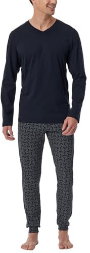 Schiesser Herren Schlafanzug Lang mit Bündchen-Nightwear Set Pyjamaset, Nachtblau_181922, 52