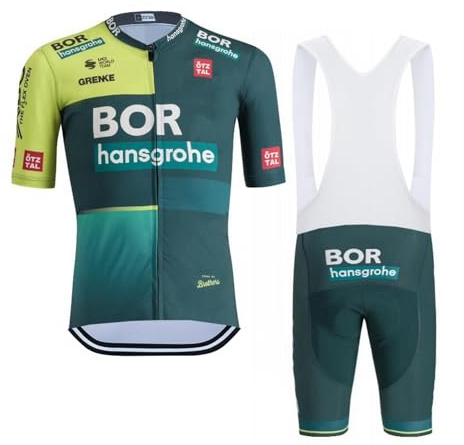 SGCIKER 2024 Herren BORAHansgrohe Radtrikot Set, Kurzarm Fahrrad bekleidung Lätzchen Kurzsets Gel Pad（XL