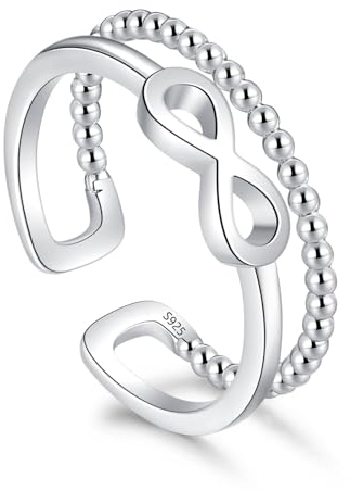 Loutade Silber Damen Ringe, 925 Sterling Silber Offen Verstellbar Ringe, Schlicht Unendlichkeit Doppelt Silber Offen Ringe, Damenring Silber Offen Verstellbar Stapelbar Knuckle Fingerringe für Frauen