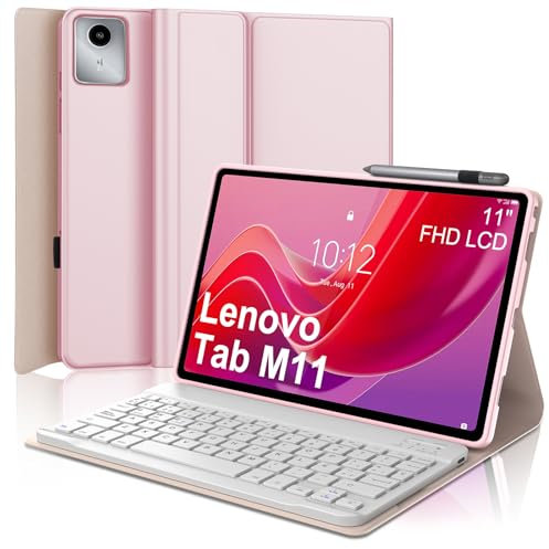 SENGBIRCH Funda con Teclado para Lenovo Tab M11 (2024) 11 (TB330FU / TB330XU) - Teclado Español Ñ Bluetooth Inalámbrico Extraíble para Tablet Lenovo Tab M11 (2024), Rosa Claro