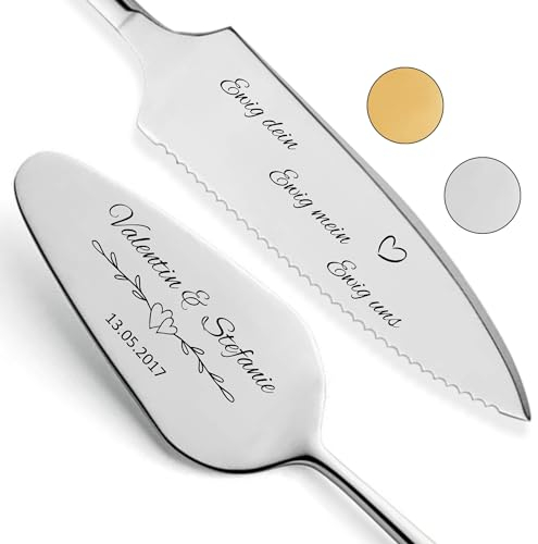 SMARTEON Tortenheber Set mit Tortenmesser und Personalisierter Gravur – Hochzeitsgeschenke für Brautpaar, Geburtstag, Jubiläum, Geschenkidee für Paare – Silber Set Ewig Uns