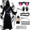 Weekcos Sensenmann Halloween Kostüm für Kinder Erwachsene, Halloween Cosplay Kostüm mit Brille Sense Kette Gürtel für Halloween Karnevals Cosplay (Erwachsene, XL)