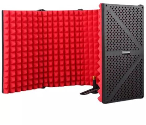 ZIMGOD Black & Red Vocal Recording Booth, Portable Desktop Soundproof Cover Shield, Microphone Isolation Booth Box, Sound Absorbing Recording Equipment