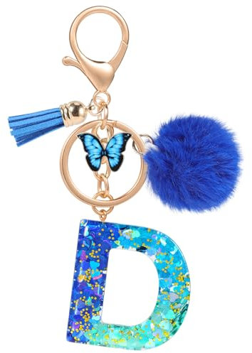 MWOOT Nom Lettre initiale D Porte-clés, Bleu Porte-clés pour Femme, Charmes en Résine Pour Clé Porte Clef Voiture Décor Sac à main
