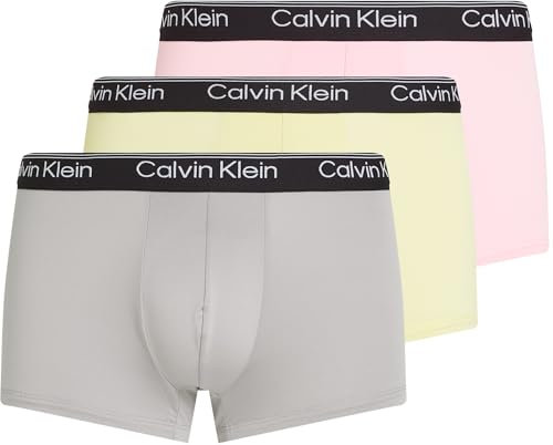 Calvin Klein Boxer Uomo Confezione da 3 Vita Bassa Low Rise Trunk Cotone Elasticizzato, Multicolore (Ash, Garden Glade, Buff Pink), L