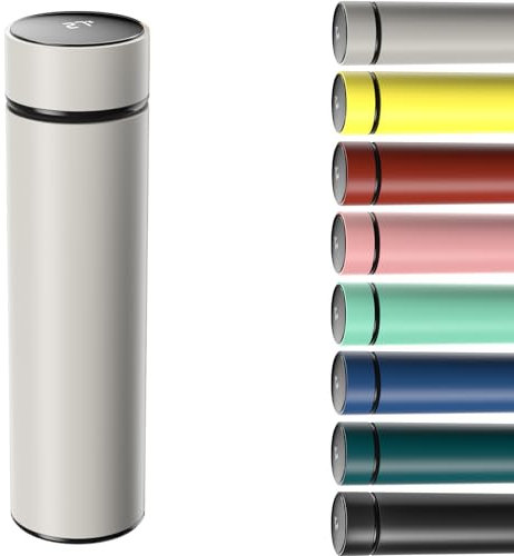Homealexa Tazas de café de viaje de 500 ml, botella de agua aislada de acero inoxidable 304, medidor de temperatura de pantalla táctil, taza inteligente para calor y frío (gris)