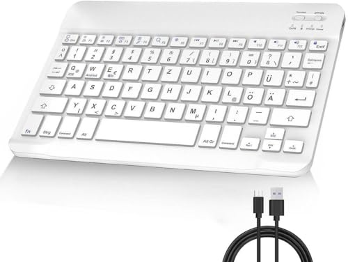 FOGARI Deutsche Bluetooth QWERTZ Tastatur für iPad 10/10.2, Air 11/13, Samsung Galaxy Tab, Xiaomi Pad, Lenovo Tab, Tastatur Wiederaufladbar Kabellos Schlank für Tablet iOS/Windows/Android, Weiß