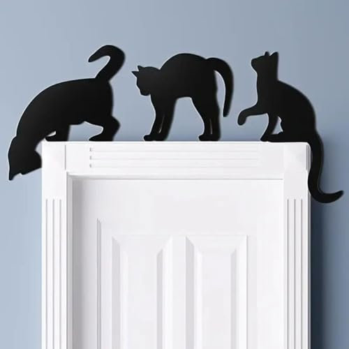 Halloween Wall Art, 3PCS Wooden Cat Silhouette Hanging Sign, Black Cat Door Corner Sign for Scary Family Home Party Decorations