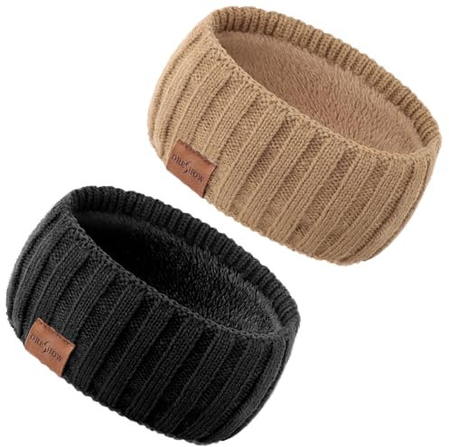 DRESHOW Women Warm Knitted Headband Cold Winter Ear Warmer Elastic Crochet Head Wraps Thick Fleece Lining Hair Bands