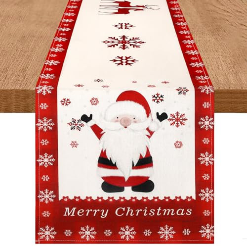 DecorMommt Tischläufer Weihnachten Modern, weihnachtstischläufer Rot 33 x 183 cm, Weihnachtsdeko Tisch, Weihnachtstischdecke, Tischdeko für Drinnen Küche Urlaub Party Dekoration(Ren Schnee Rot)