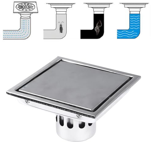 6 Inch Floor Drain, Stainless Steel Thickened Square Shower Drain, Bathroom Sink Drain, Hair Catcher Bottom Outlet for Renovations, for Bathrooms, Showers, Sinks