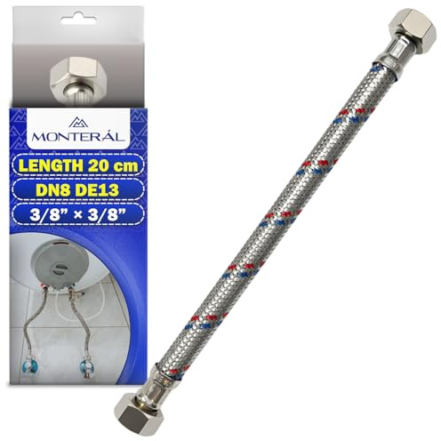 Tubo Flessibile 20 cm F 3/8” x F 3/8” DN8 DE13 | Tubo Corazzato Pressione Max 10 bar e Temperatura Max +70°C - Garanzia di 10 Anni - MONTERAL