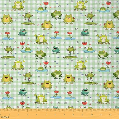 Homemissing Frosch Patchwork Stoffe Cute Cartoon Frosch Stoff 92x150cm für Kinder Grün Weiß Stripe Stoff Meterware für Stühle Natur Dekor für Heimwerkerprojekte Polsterstoff