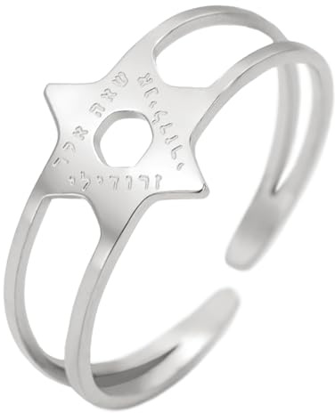 unift Davidstern Hebräischer Ring für Frauen Männer Edelstahl Hexagramm Einfaches Hebräischen Segen Chai Offene Ringe Schmuck Geschenke Chanukkah