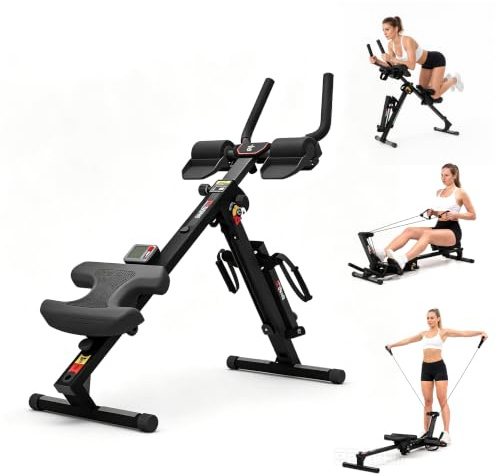 TOUSAINS 3 in 1 Rowing Machines, Folding Ab Machine with Cable System, Abdominal Trainers for Abdominal Workout, 4-Level Height & 2 Resistance Levels, Core Trainer