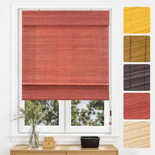 Victoria M. Bambus Raffrollo Sonnenschutz Sichtschutz Rollo Seitenzugrollo, für Fenster und Türen, Blickdicht, 80 x 130 cm, Kirsche