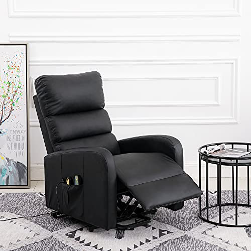 Jaxenor Electric Recliner Armchair, Faux Leather Reclining Chairs for Elderly, Riser and Recliner Chairs for Living Room, Lift Heated Massage Chair with 2 Side Pockets, Black