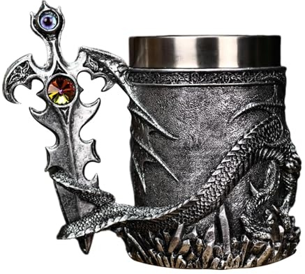 Taza de café de acero inoxidable, jarra de cerveza medieval, 600 ml, taza de viaje retro de acero inoxidable, taza de café vintage para cerveza, café, agua, té, chocolate caliente