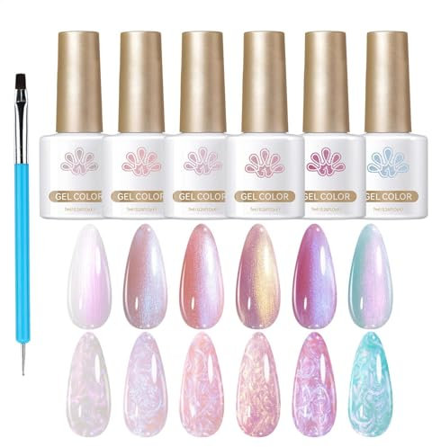 Gel Nail Polish, 6 Colors Glitter Fingernail Art Manicure, Beetles Gel Polish, Effortless Application, Wonderful Present, 7ml, For Girls