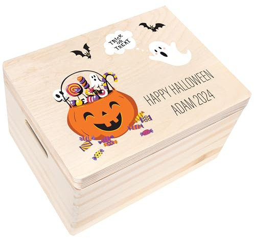 Creative Deco Halloween Deko Outdoor/innen für Süßigkeiten | Personalisierte Holzkiste | Geschenkbox Box für Süßes oder Saures | Individuelles Geschenk | Garten Accessoires Dekoration Schale