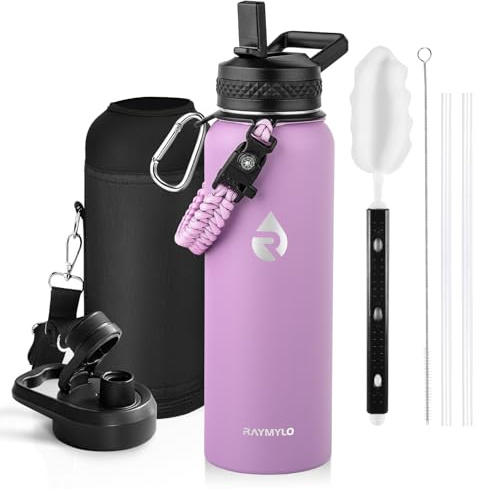 RAYMYLO 1.2L Insulated Water Bottle, Triple Wall Vacuum Stainless Steel | Leak Proof Metal Water Flask Jug with Straw & Spout Lids for Sports and Travel, BPA-Free,Cold for 36 Hrs, Hot for 18 Hrs