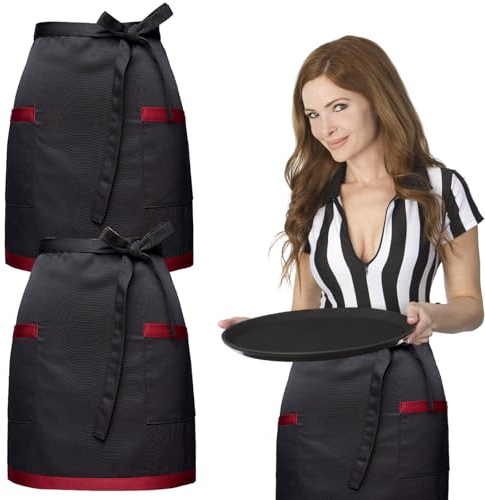 QINGZY 2 Stück Taillenschürze mit 2 Taschen für Männer Frauen,44x69cm Kurze Halbe Schürze,Kochschürze Küchenschürze Kellnerschürze,Kellner Schürze Vorbinder für Restaurant Hause Bar Bistro Café Chef