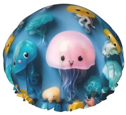 Colorful Jellyfish Shower Caps Women Reusable Large Shower Cap Men Quickdry Care Hair Long Short Kids Bath