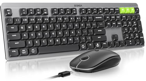 seenda Wireless Mechanical Keyboard and Mouse Compatible with Windows, Mac - Black Gray