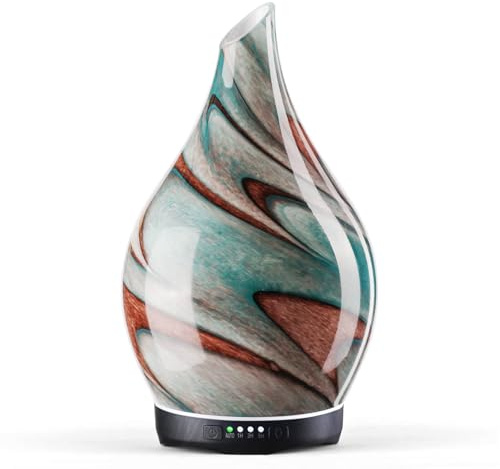 Porseme Aroma Diffuser 280ml,Handgeblasen Glas Luftbefeuchter, Ultraschall | Aromatherapie Öle Diffusor mit 7 farbigem LED Licht, Diffuser für Ätherische Öle mit Timer BPA Frei für Wohnung(Teal Green)