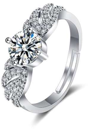 AMDXD Trauringe Weißgold 585 14 Karat, Engel Flügel Pärchen Ringe mit Labor Erstellt Diamant, 14K Gold Solitärring Diamantring Echter Schmuck, Gr.56 (17.8)