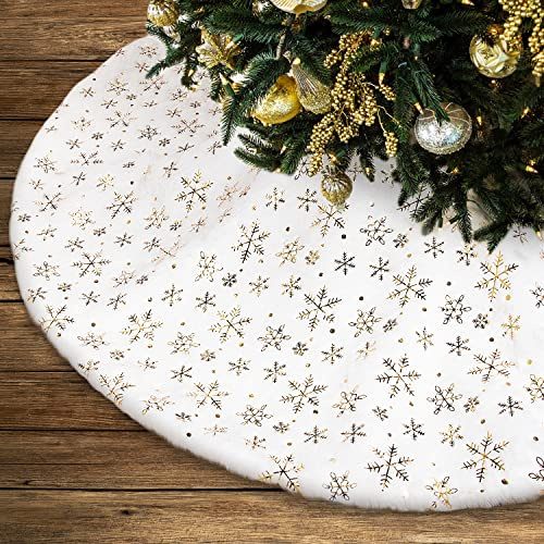 Lanpn Weihnachtsbaum Decke Christbaumdecke 40 cm, klein Kunstfell Schneeflocken Rund Tannenbaum Decke Unterlage Teppich, Weihnachtsbaumdecke für Christbaumschmuck Weihnachtsdeko (Gold, 40cm)