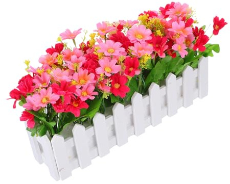 ibasenice Plantes Artificielles Pot Marguerites Fleurs Artificielles Intérieur Extérieur Jardinière Bois pour Clôture Balcon