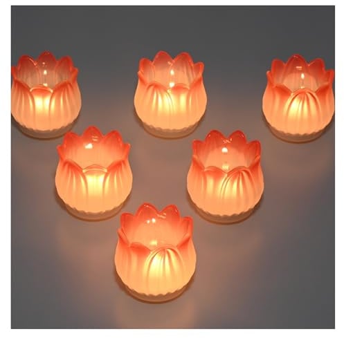 YoHyien 6er Set Glas Teelichthalter, Tulpen Teelichtgläser für Tischdeko, Teelichter Glas Klein, Votivkerzenhalter für Weihnachten, Hochzeit und Heimdekoration (Rosa)