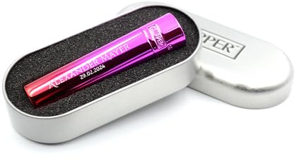 Clipper Feuerzeug mit Gravur – Personalisierbares Metallfeuerzeug in Geschenkbox – nachfüllbar – für Männer & Frauen – Individuelles Geschenk zu Geburtstag, Weihnachten, Hochzeit – Farbe Pinkgradient