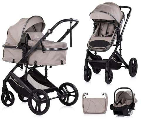 Chipolino Kinderwagen 3 in 1 Amore Babyschale Adapter Wickeltasche Fußabdeckung braun