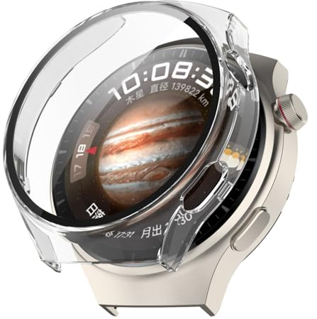 Techsuit für Huawei Watch 4 Hülle und Displayschutz mit Gehärtetem Glas, HD Klarheit, Volle Abdeckung, Kratzschutz, Schlankes Design, Defense360 Pro, Transparent