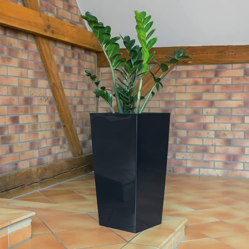 Vaso alto per fiori con vaso interno, grande vaso per esterni/interni, in plastica opaca, per terrazza, giardino o soggiorno, resistente ai raggi UV, 44,9 x 24 cm, colore antracite