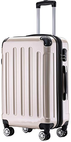BEIBYE Hartschalen Koffer Trolley Rollkoffer Reisekoffer 4 Zwillingsrollen Polycabonat (Champagner, 66cm - 70L)