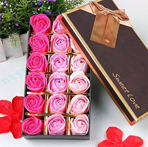 Gearmax 18pcs Rosen-Duftseifen in Geschenk-Box,Rose Soap Blumen,Farbverlauf Farbe(Rosarot)