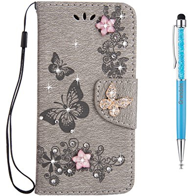 Grandoin Galaxy A5 2017 Hülle, Bling Glitzer Glitter Handyhülle im Brieftasche-Stil für Samsung Galaxy A5 2017 Handytasche PU Leder Flip Cover Case Schutzhülle Etui Case (Grau)