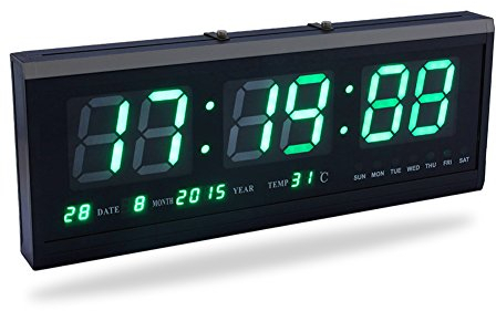 Fdit groß Digital LED Uhr mit Zeit Kalender Datum und Temperatur Anzeige Uhr Schreibtisch für Haus Büro Restaurant Flughafen Bank (rot/blau/grün) socialme-eu grün